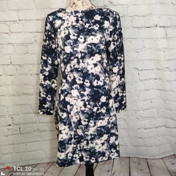 ZARA WOMAN Blue White Floral IKAT print Dress M NEW - Picture 2 of 10